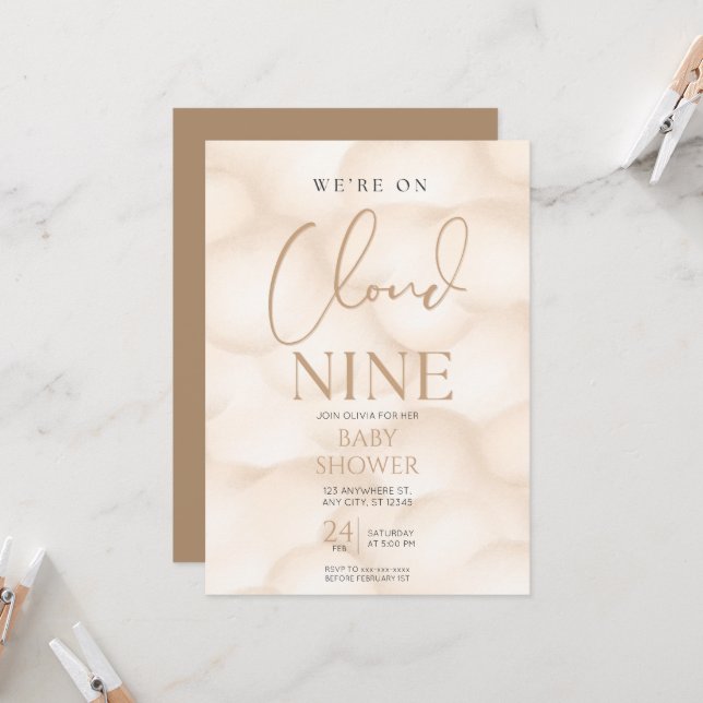 Invitation Nous sommes sur le baby shower cloud 9 (Devant/Arrière en situation)