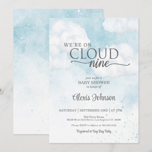Invitation Nous sommes sur le Baby shower Cloud Nine (Garçon) (Devant / Derrière)
