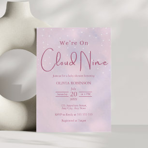 Invitation Nous sommes sur le nuage 9 Dreamy Baby shower rose