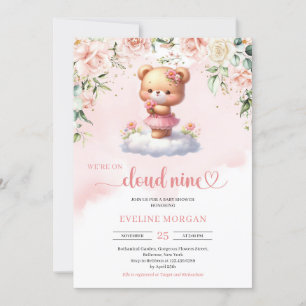 Invitation Nous sommes sur le nuage neuf baby shower fille ou