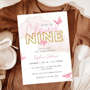 Invitation Nous Sommes Sur Le Nuage Neuf Papillons Baby showe