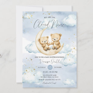 Invitation Nous sommes sur un nuage neuf Fête bébé ours bleu