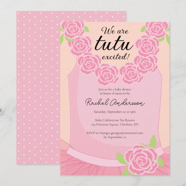 Invitation Nous Sommes Tutu Excité Baby shower Rose Ballerina (Devant / Derrière)