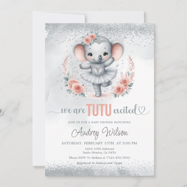 Invitation Nous sommes Tutu Excité Elephant Baby shower (Devant)