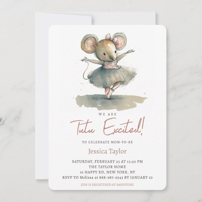 Invitation Nous sommes Tutu Excitée Souris Ballerina Girl Dou (Devant)