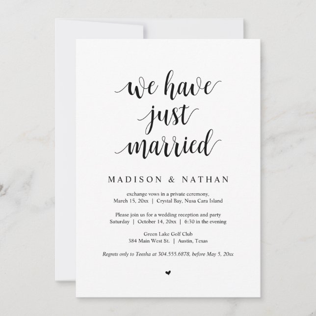 Invitation Nous venons de nous marier, Fête de Mariage en Int (Devant)