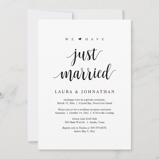 Invitation Nous venons de nous marier, Mariage en fuite, Fête (Devant)