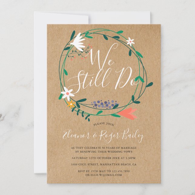 Invitation Nous Vivons Encore Renouveau Rustique Floral Invit (Devant)