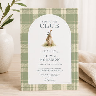 Invitation Nouveau Au Club Fête de Bébé à Carreaux de Golf