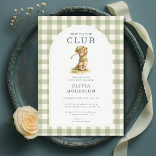 Invitation Nouveau Au Club Fête de Naissance Ours Gingham Gol