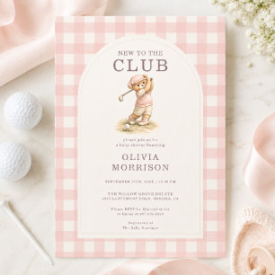Invitation Nouveau au Club Golf Bear Rose Fille Baby Shower