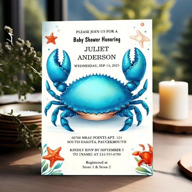 Invitation Nouveau Baby shower de crabe bleu de la marine de  (Créateur téléchargé)