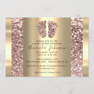 Invitation Nouveau bébé Douche pieds Rose Parties scintillant
