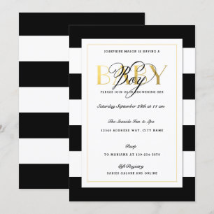 Invitation NOUVEAU Bébé noir & blanc Bébé garçon douche or