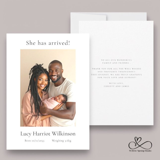 Invitation nouveau bébé simple minime photo annonce de naissa (simple minimal one photo newborn baby announcment card , with fully editable text )