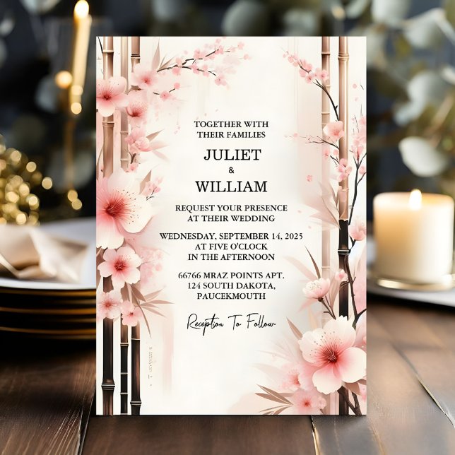 Invitation Nouveau bois Bambou rose Sakura Cherry Blossom Mar (Créateur téléchargé)