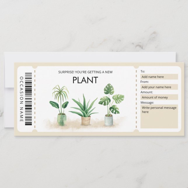 Invitation Nouveau certificat cadeau Plante (Devant)