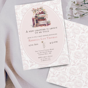 Invitation Nouveau chapitre baby shower aquarelle, pivoine bl