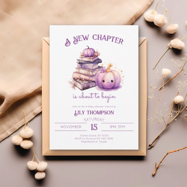 Invitation Nouveau Chapitre Citrouille Automne Baby shower Au (Créateur téléchargé)