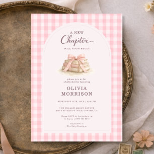 Invitation Nouveau Chapitre Commence Baby Shower Rose Gingham