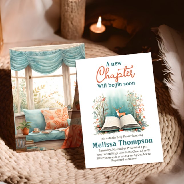 Invitation Nouveau chapitre Commence le Baby shower du livre  (Créateur téléchargé)
