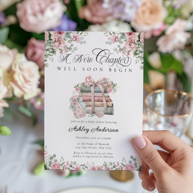Invitation Nouveau chapitre Commence le livre Baby shower flo (Créateur téléchargé)