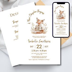 Invitation Nouveau chapitre commence livre Baby Shower QR Cod