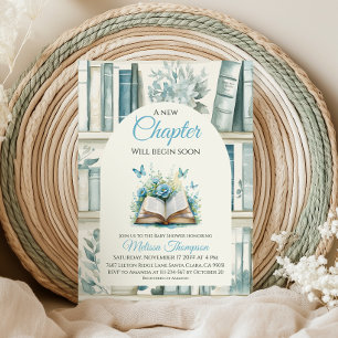 Invitation Nouveau chapitre Garçon Bibliothèque Livre Baby Sh