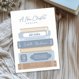 Invitation Nouveau chapitre Livres empilés Baby shower de liv