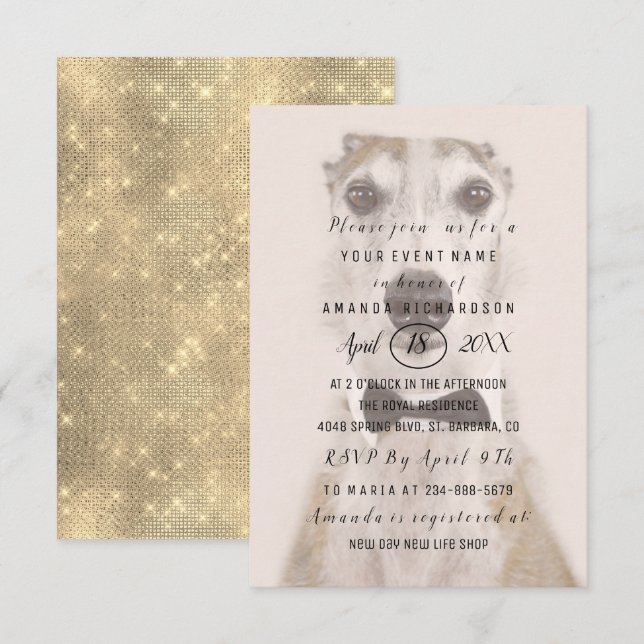 Invitation Nouveau chien animal photo Gold Sepia Spark Simply (Devant / Derrière)