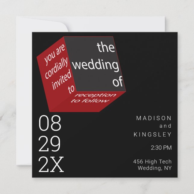 Invitation Nouveau Cube Haute Technologie Épique Noir Géométr (Devant)