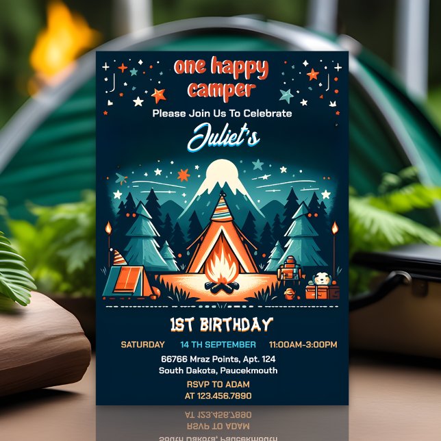 Invitation Nouveau Cute Nature Boys One Happy Camper 1er Anni (Créateur téléchargé)