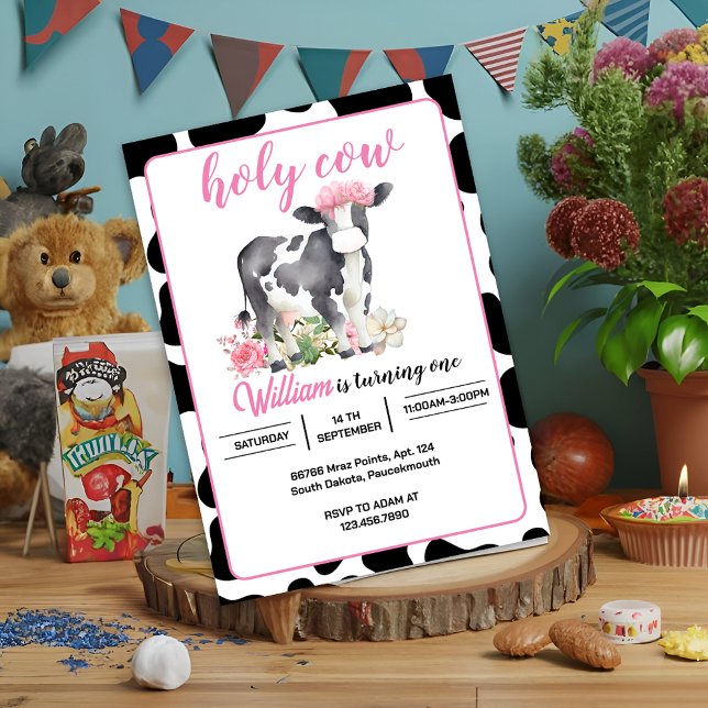 Invitation Nouveau Cute rose floral Saint-Vache 1er anniversa (Créateur téléchargé)