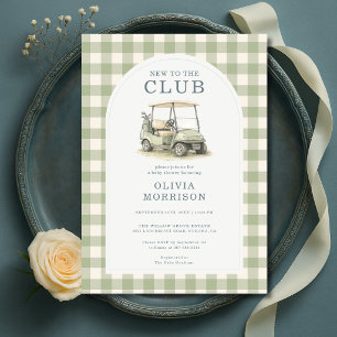 Invitation Nouveau dans le Club Chariot de Golf Gingham Baby