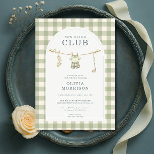 Invitation Nouveau Dans Le Club Golf Vert Gingham Baby Shower