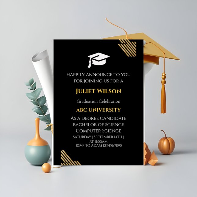 Invitation Nouveau diplôme Black collège élégant début (Créateur téléchargé)