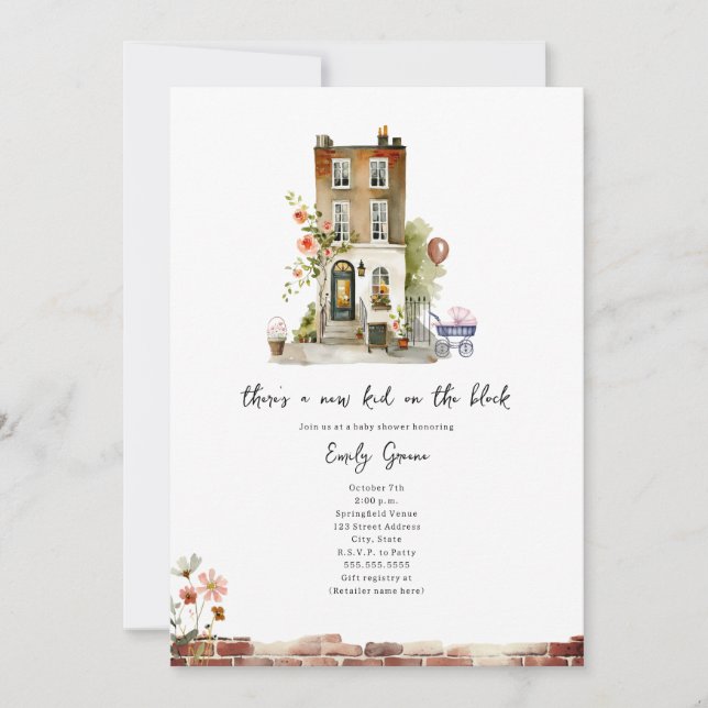 Invitation Nouveau Enfant Sur Le Baby shower Floral Girl Bloc (Devant)