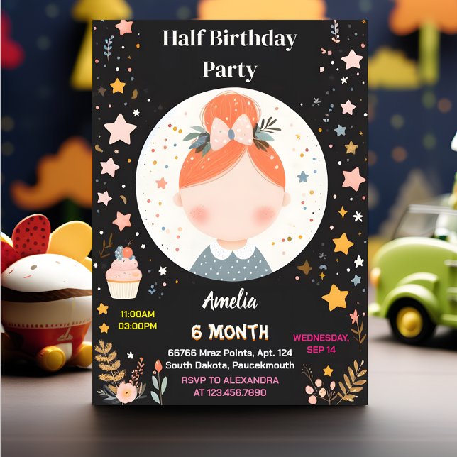 Invitation Nouveau Garçon Fille 6 Mois Semi-Année Fête Demi-A (Créateur téléchargé)