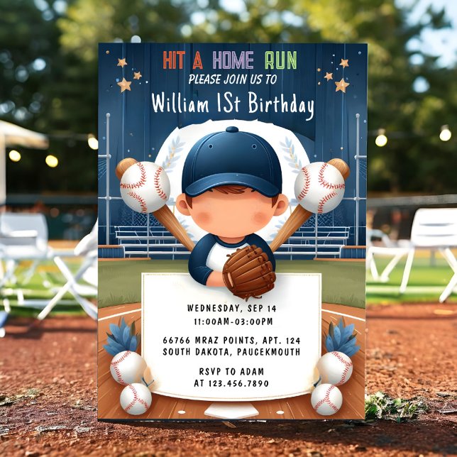 Invitation Nouveau Men Ball Wood Jeu Équipe Baseball 1er Anni (Créateur téléchargé)