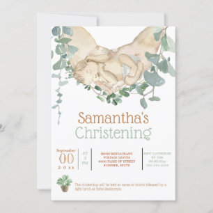 Invitation Nouveau-né bébé dans les mains boho eucalyptus ver