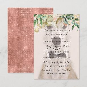 Invitation Nouveau Pet Chien Photo Fleurs Or Rose Étincelle