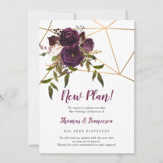 Invitation Nouveau plan ! Plum Floral Mariage reporté géométr
