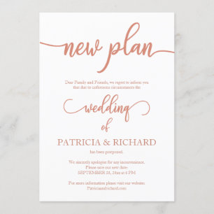 Invitation Nouveau Plan Reporté Mariage Elegant Rose Gold