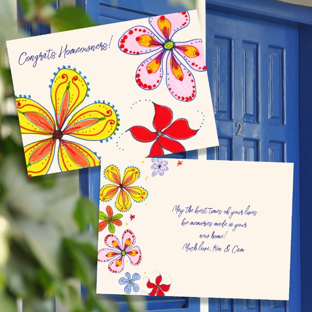 Invitation Nouveau propriétaire Big Flowers Félicitations Car (Créateur téléchargé)