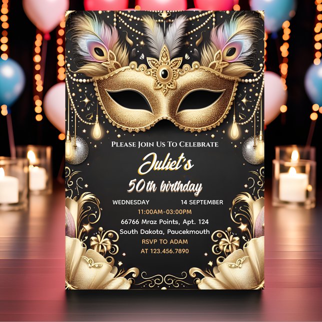 Invitation Nouveau Tutu Black Gold Chic Masquerade 50e annive (Créateur téléchargé)