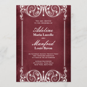 Invitation Nouveau Victorien : Bourgogne et Mariage blanc