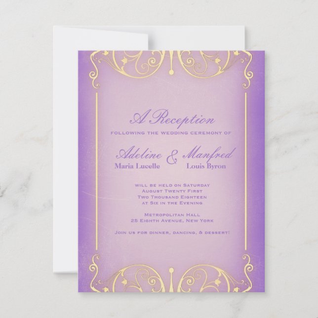 Invitation Nouveau Victorien : Joli Mariage Lilac & Or (Devant)