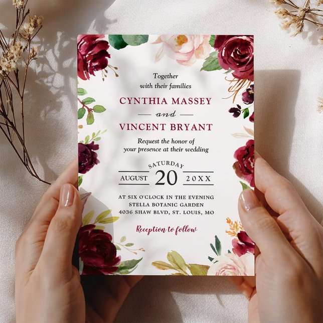 Invitation NOUVEAUTÉ ! Belle Bourgogne Blush Floral Mariage m (Créateur téléchargé)