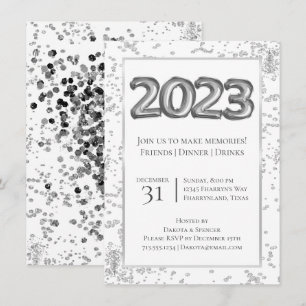 Invitation Nouvel An 2023   Confetti en argent et en ballon n