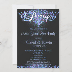 Invitation Nouvel An   Bleu Parties scintillant